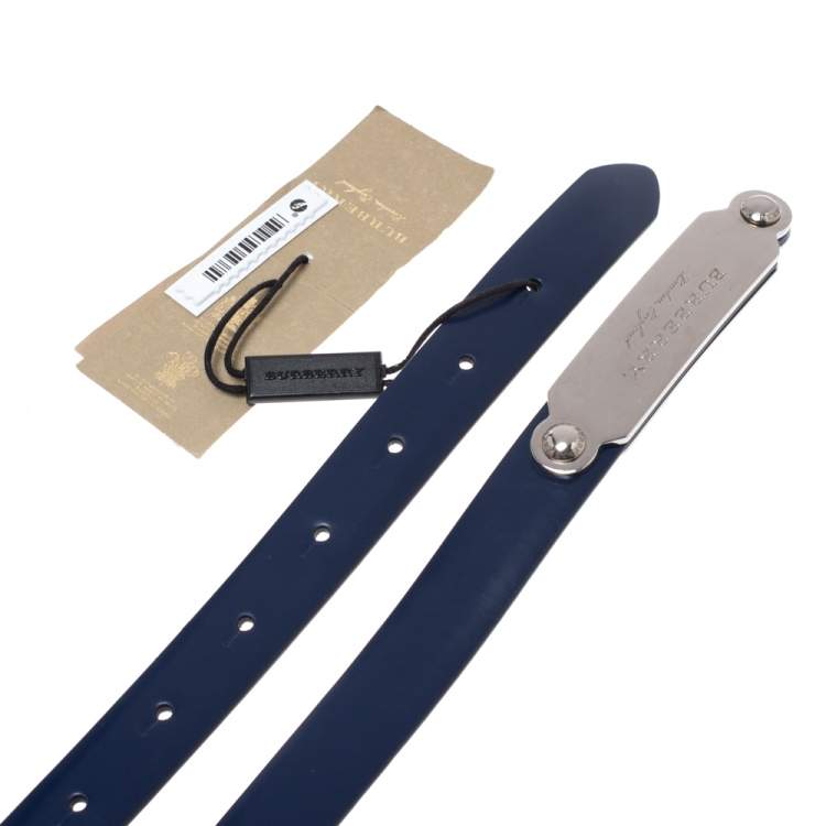 Pre Owned Burberry Blue Leather Reese Slim Belt 85CM