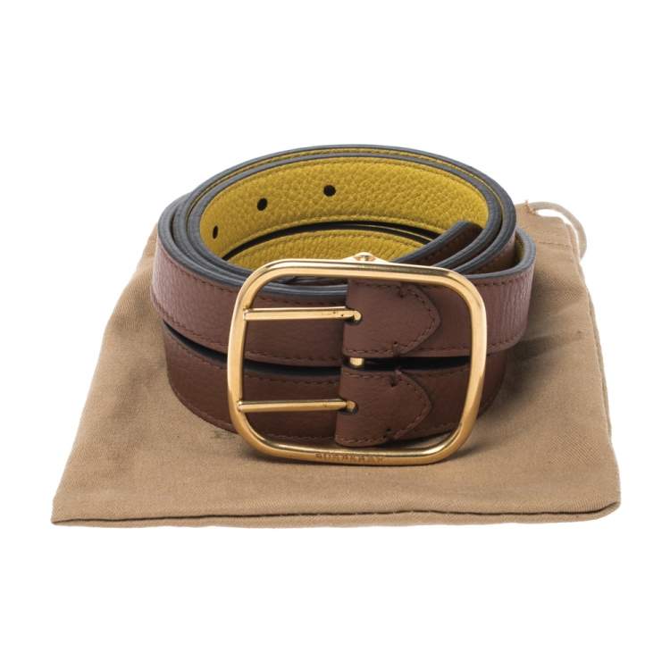 Pre Owned Burberry Brown/Yellow Leather Lynton Double Strap Belt 95CM