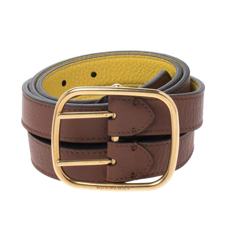 Pre Owned Burberry Brown/Yellow Leather Lynton Double Strap Belt 95CM