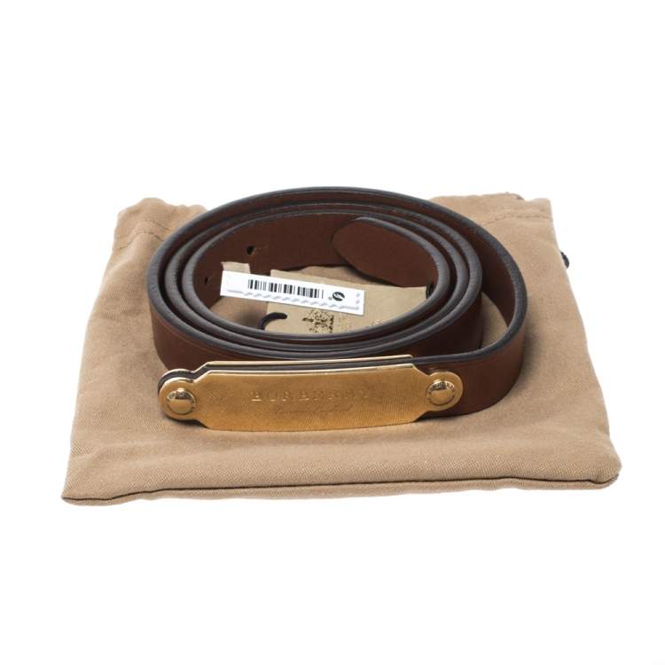 مملوكة مسبقًا Burberry Brown Leather Reese Slim Belt 90CM