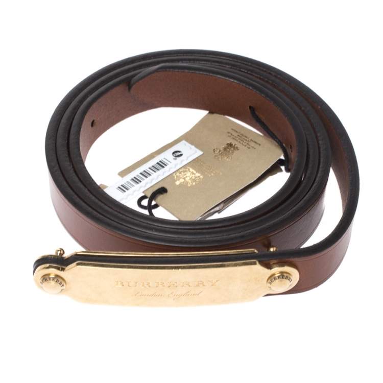 مملوكة مسبقًا Burberry Brown Leather Reese Slim Belt 90CM