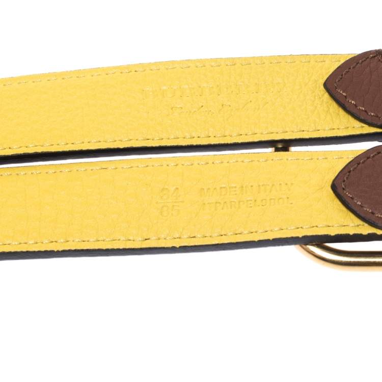 مملوكة مسبقًا Burberry Brown/Yellow Leather Lynton Double Strap Belt 85CM