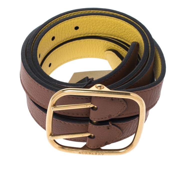 مملوكة مسبقًا Burberry Brown/Yellow Leather Lynton Double Strap Belt 85CM