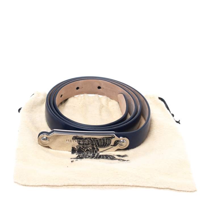 مملوكة مسبقًا Burberry Blue Leather Reese Slim Belt 95 CM