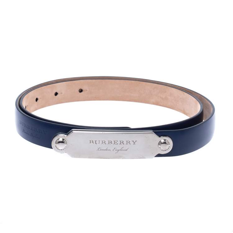 مملوكة مسبقًا Burberry Blue Leather Reese Slim Belt 95 CM