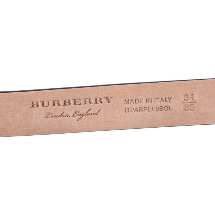 Pre Owned Burberry Blue Leather Reese Slim Belt 85 CM