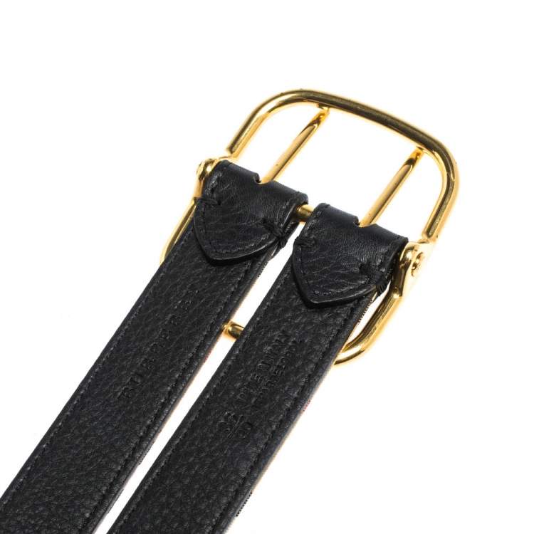 Pre Owned Burberry Beige/Black House Check Canvas and Leather Lynton Double Strap Belt 90CM