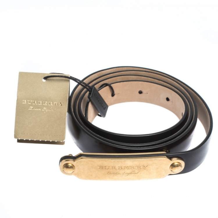 مملوكة مسبقًا Burberry Black Leather Slim Reese Belt 105CM