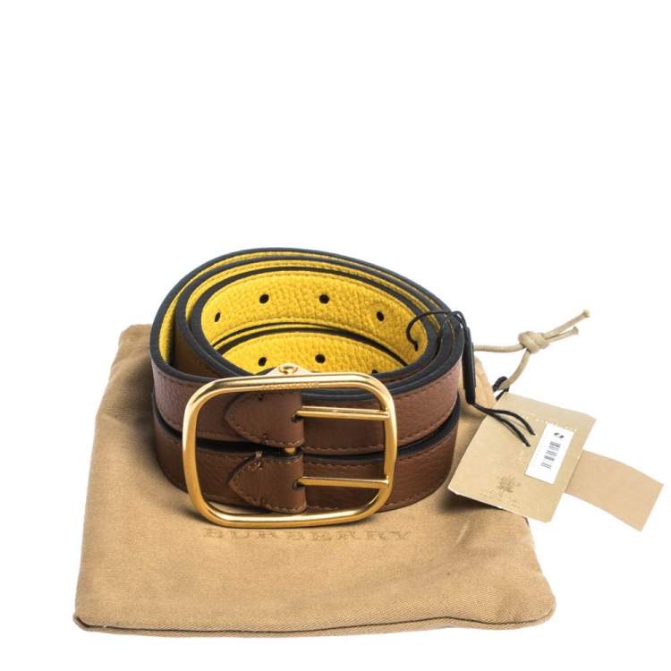 Pre Owned Burberry Brown/Yellow Leather Lynton Double Strap Belt 80CM