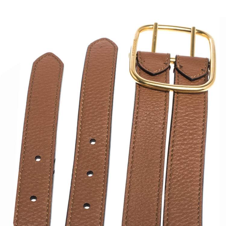 Pre Owned Burberry Brown/Yellow Leather Lynton Double Strap Belt 80CM