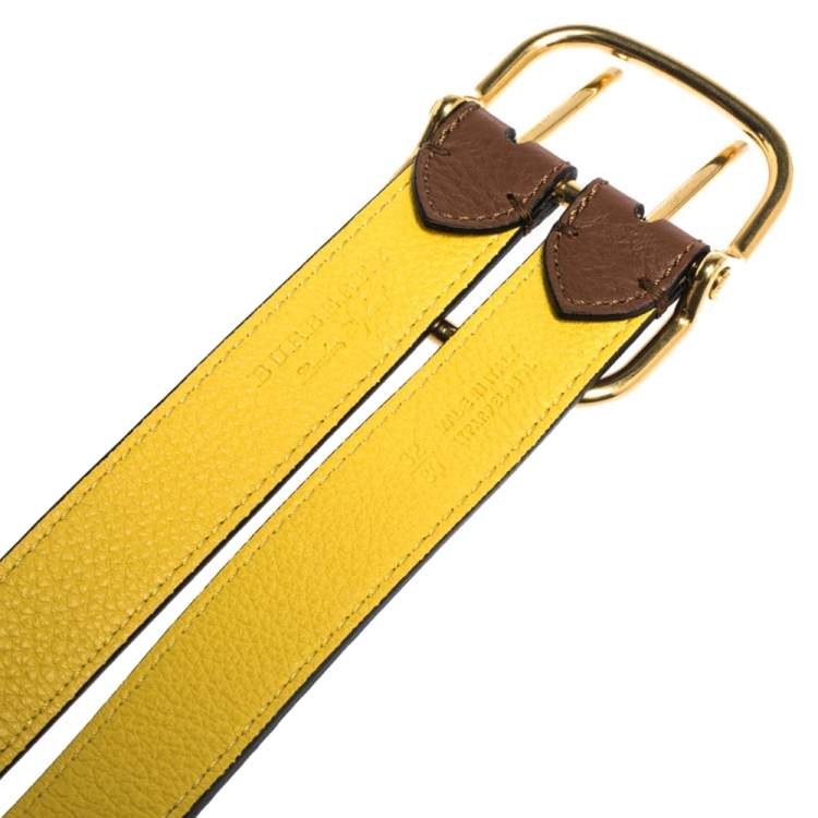 Pre Owned Burberry Brown/Yellow Leather Lynton Double Strap Belt 80CM