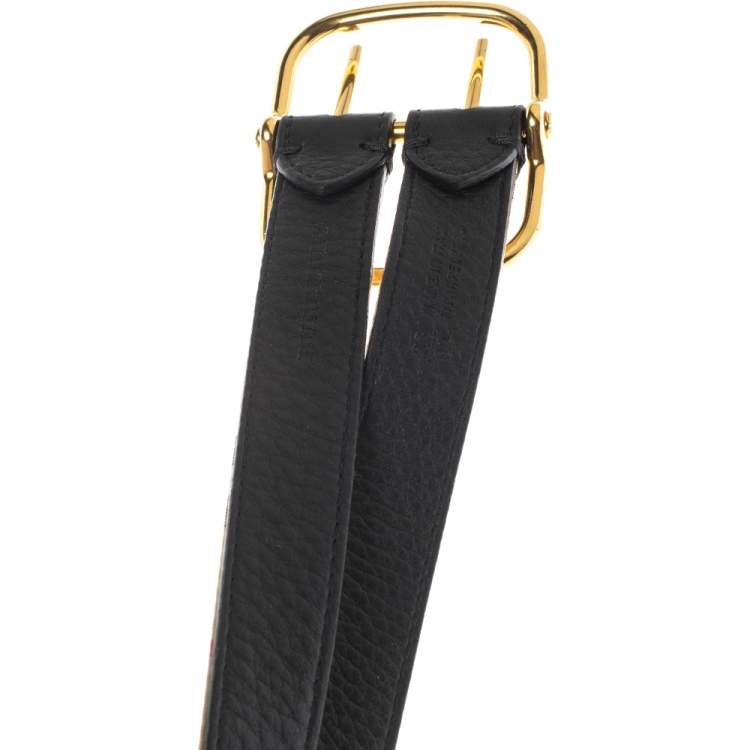 Pre Owned Burberry Beige/Black House Check Fabric and Leather Lynton Double Strap Belt 90CM