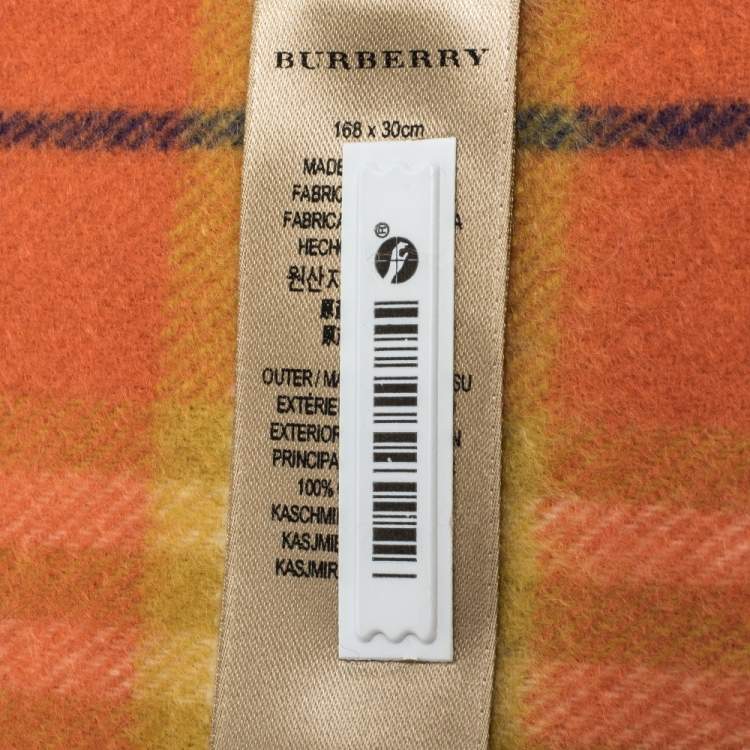 Pre Owned Burberry Orange Classic Vintage Check Cashmere Scarf