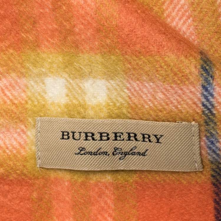 Pre Owned Burberry Orange Classic Vintage Check Cashmere Scarf