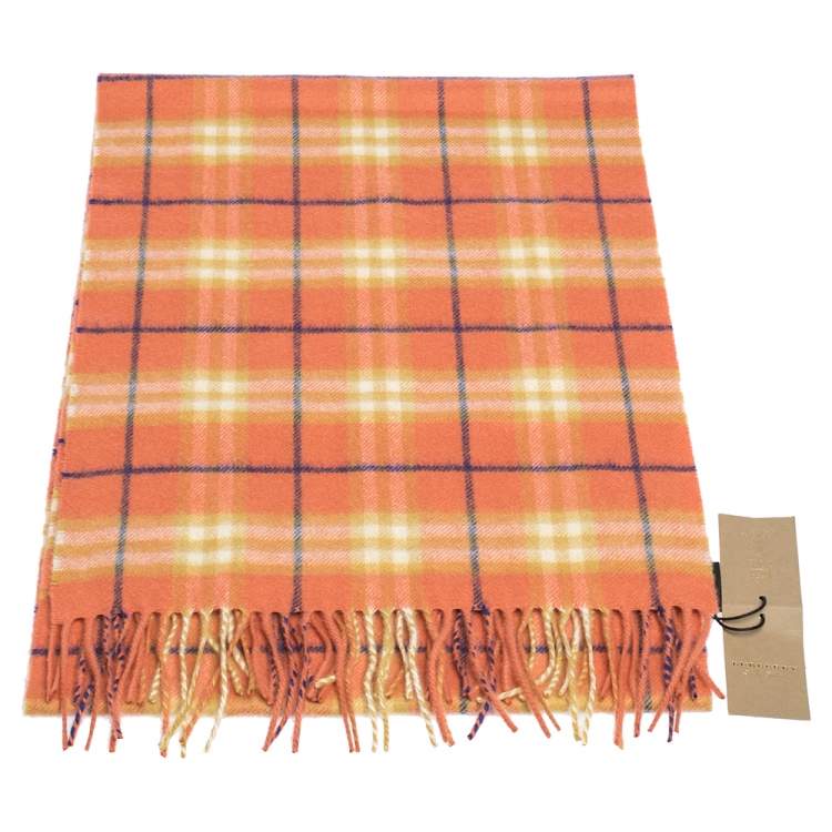 Pre Owned Burberry Orange Classic Vintage Check Cashmere Scarf