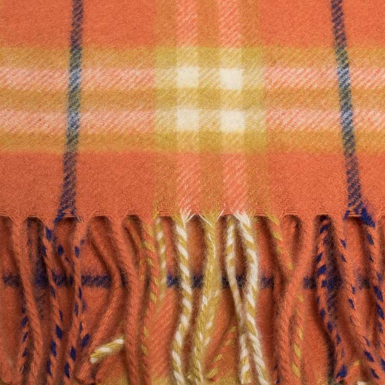 Pre Owned Burberry Orange Classic Vintage Check Cashmere Scarf