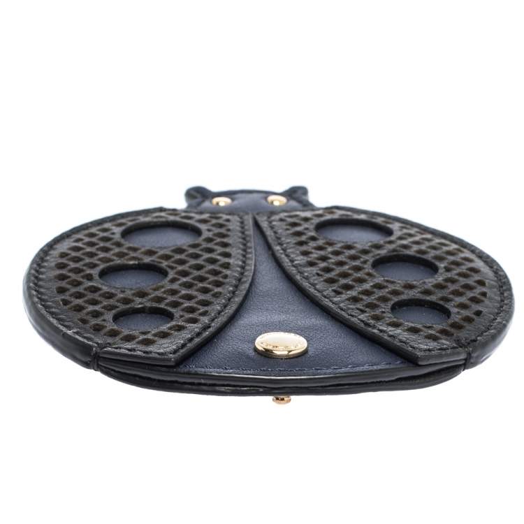 Pre Owned Burberry Blue/Black Leather Ladybug Coin Purse