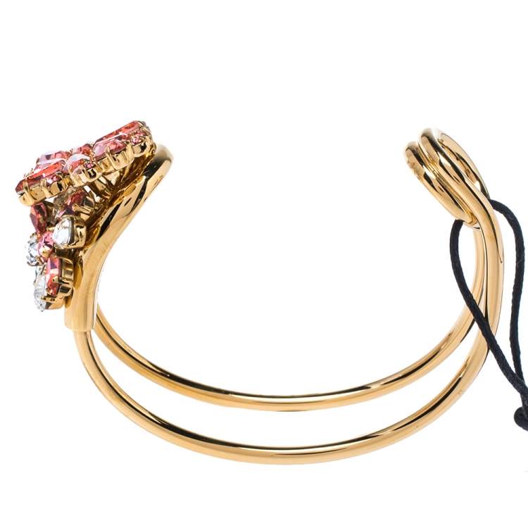 مملوكة مسبقًا Burberry Daisy Crystal Gold Tone Open Cuff Bracelet