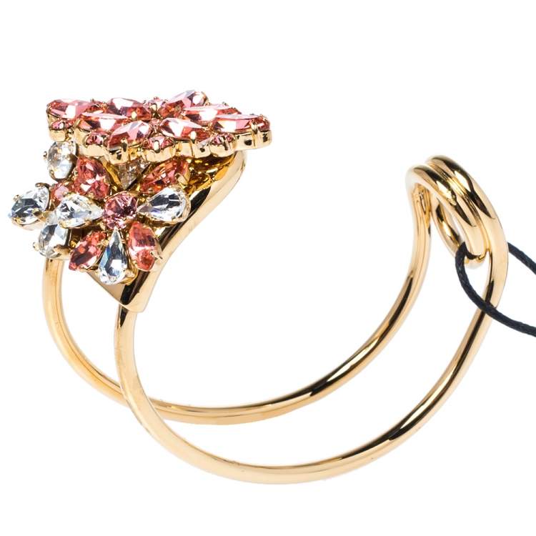 مملوكة مسبقًا Burberry Daisy Crystal Gold Tone Open Cuff Bracelet