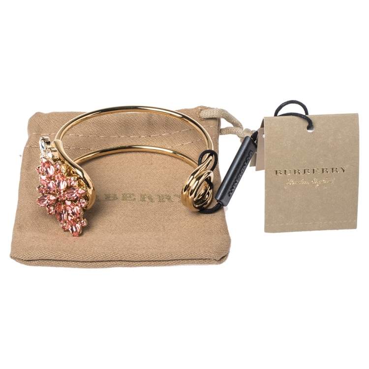 مملوكة مسبقًا Burberry Daisy Crystal Gold Tone Open Cuff Bracelet