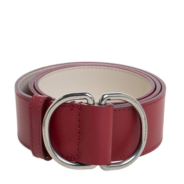Pre Owned Burberry Wine Red/Ivory Leather Double D Ring Reversible Belt S