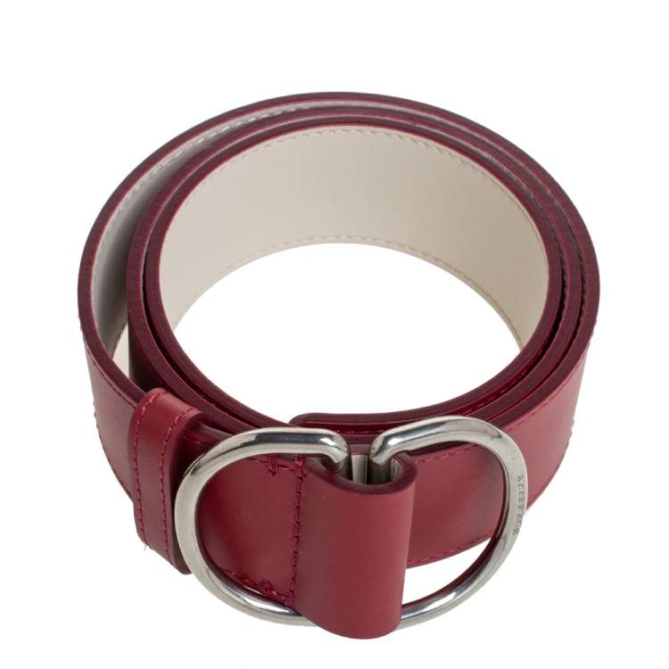 Pre Owned Burberry Wine Red/Ivory Leather Double D Ring Reversible Belt S