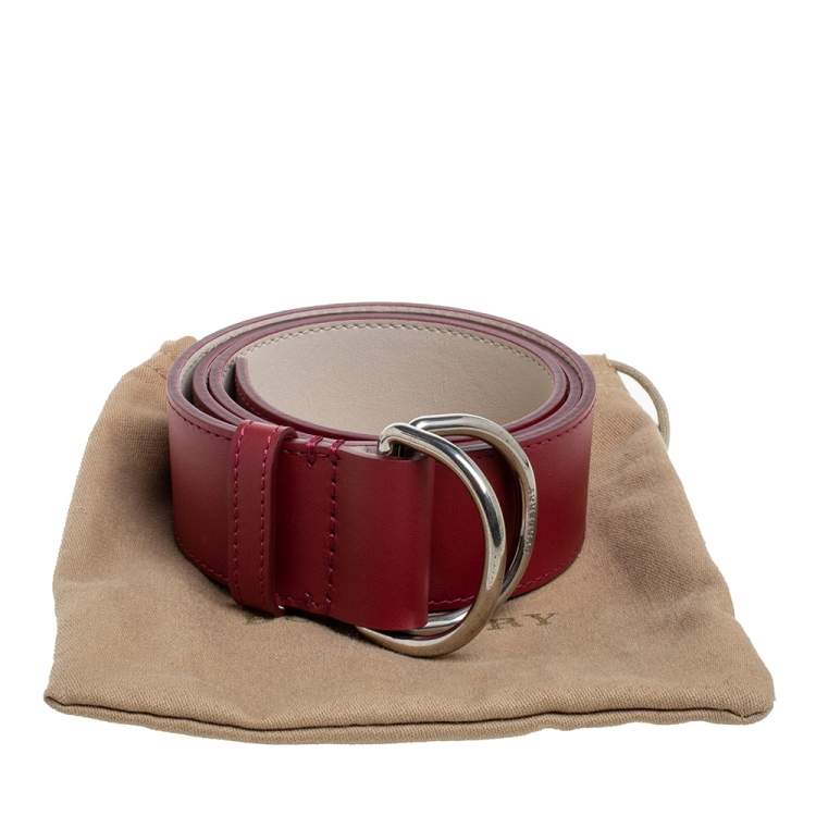 Pre Owned Burberry Wine Red/Ivory Leather Double D Ring Reversible Belt S