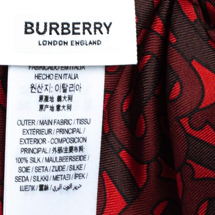 Pre Owned Burberry Crimson Red Logo Monogram Silk Hair Scarf