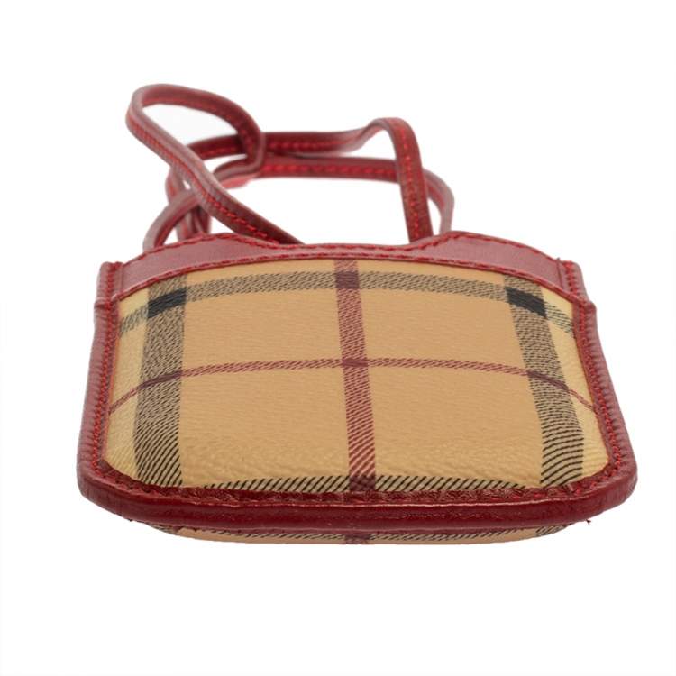 Pre Owned Burberry Beige/Red Nova Check PVC and Leather Phone Holder