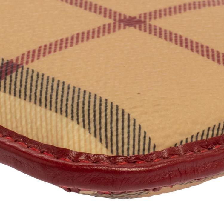 Pre Owned Burberry Beige/Red Nova Check PVC and Leather Phone Holder