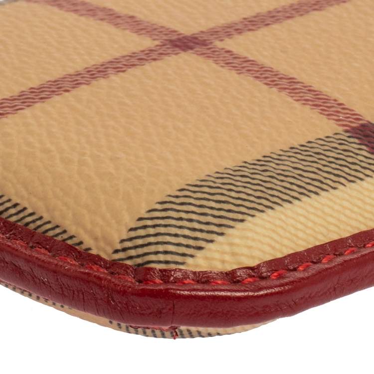 Pre Owned Burberry Beige/Red Nova Check PVC and Leather Phone Holder