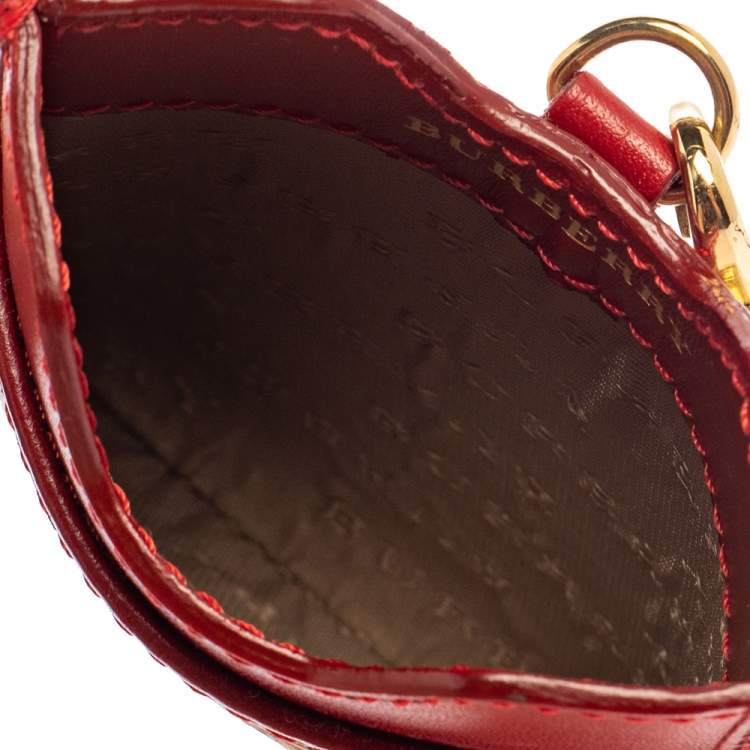 Pre Owned Burberry Beige/Red Nova Check PVC and Leather Phone Holder