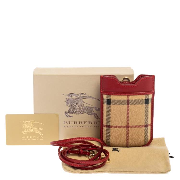 Pre Owned Burberry Beige/Red Nova Check PVC and Leather Phone Holder
