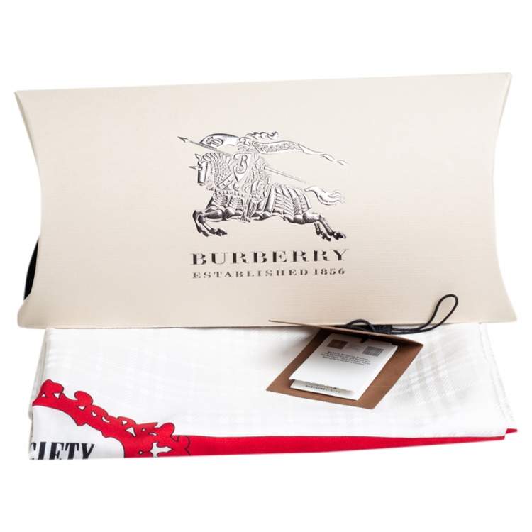 Pre Owned Burberry White Archive Society Print Silk Square Scarf