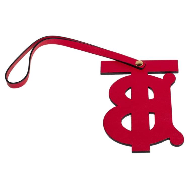 Pre Owned Burberry Red Leather TB Bag Charm