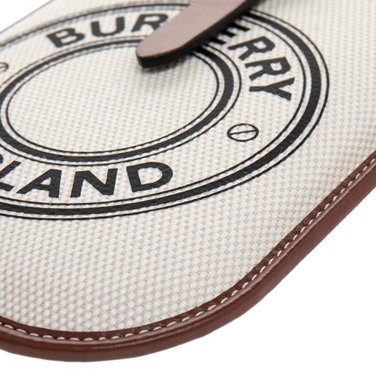 Pre Owned Burberry Off White/Brown Canvas And Leather Anne Phone Case