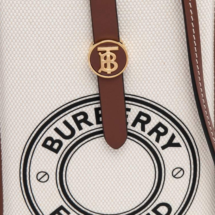 Pre Owned Burberry Off White/Brown Canvas And Leather Anne Phone Case
