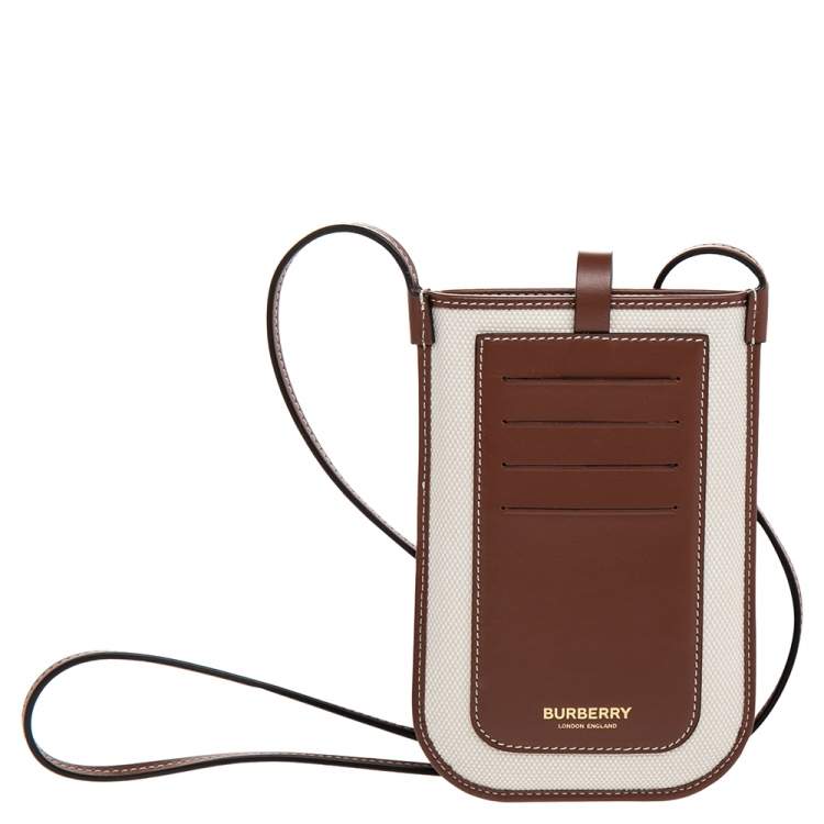 Pre Owned Burberry Off White/Brown Canvas And Leather Anne Phone Case