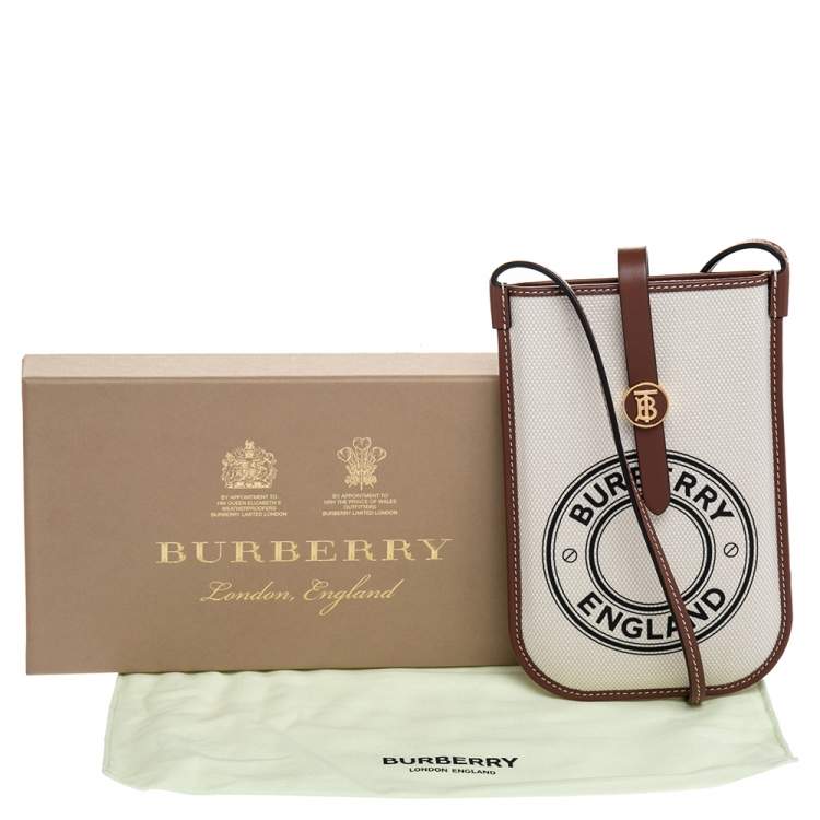 Pre Owned Burberry Off White/Brown Canvas And Leather Anne Phone Case
