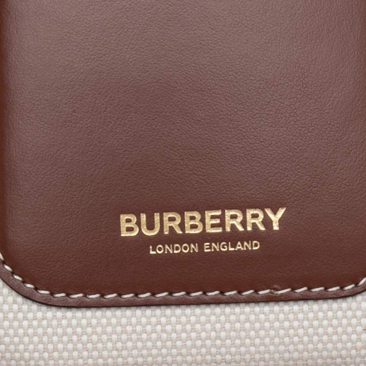 Pre Owned Burberry Off White/Brown Canvas And Leather Anne Phone Case