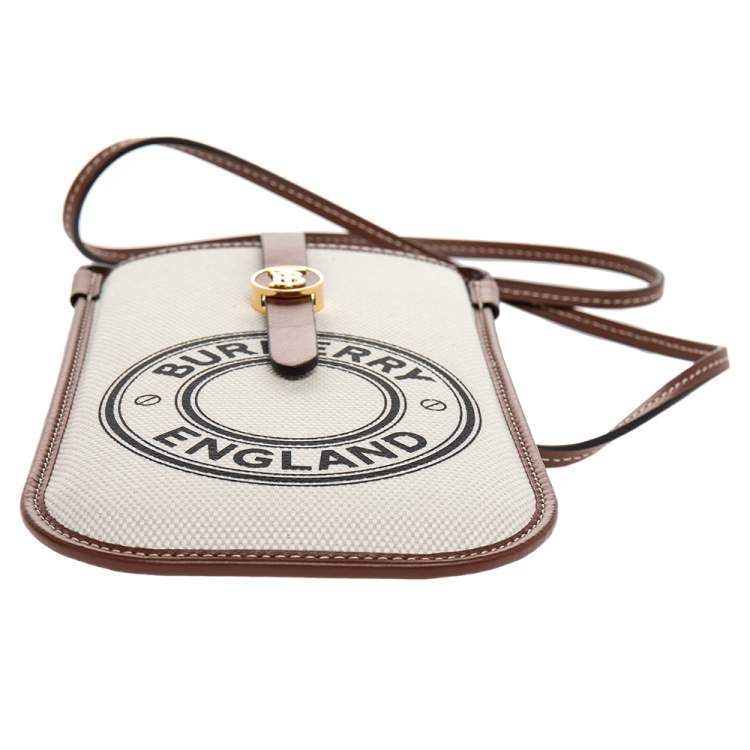 Pre Owned Burberry Off White/Brown Canvas And Leather Anne Phone Case