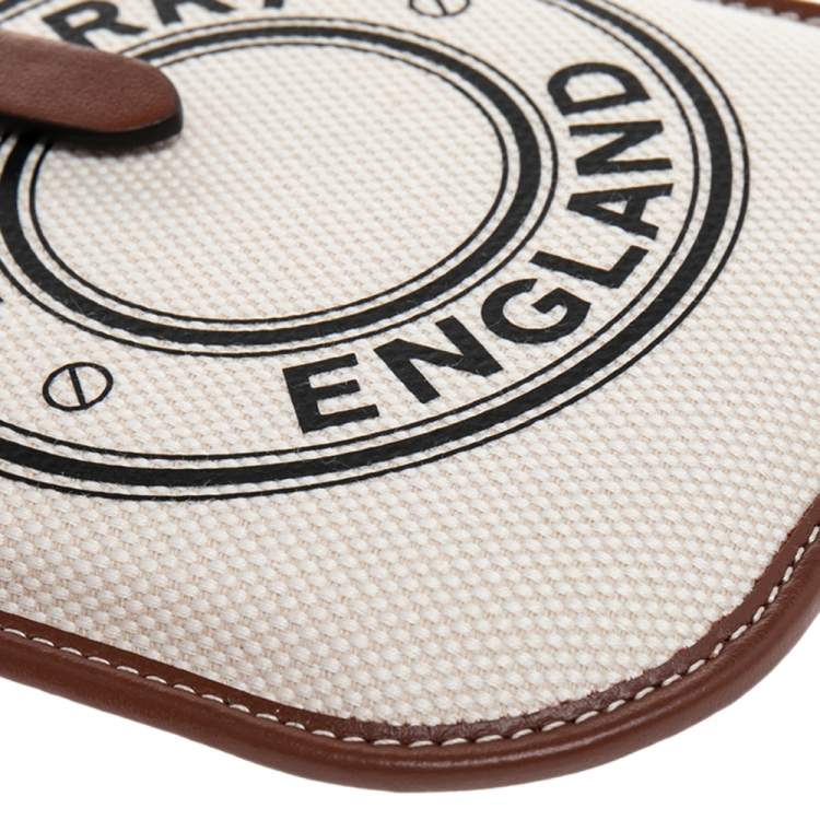 Pre Owned Burberry Off White/Brown Canvas And Leather Anne Phone Case