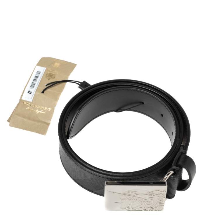Pre Owned Burberry Black Beat Check Coated Canvas Luke Belt 80CM