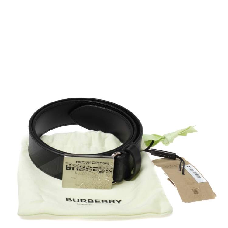 Pre Owned Burberry Black Beat Check Coated Canvas Luke Belt 80CM