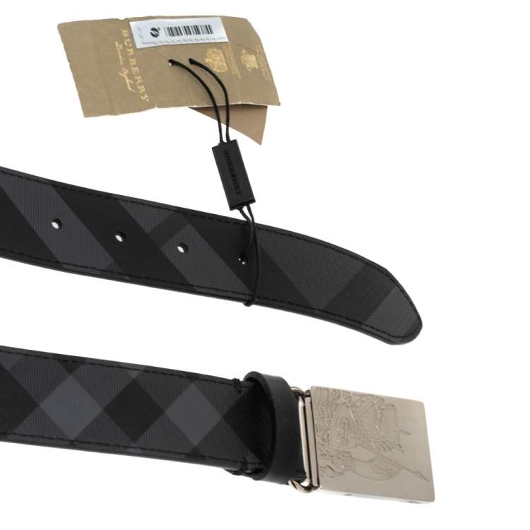 Pre Owned Burberry Black Beat Check Coated Canvas Luke Belt 80CM