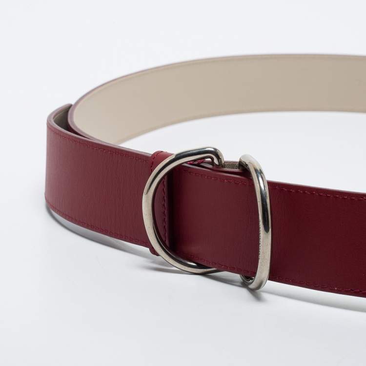 Pre Owned Burberry Wine Red/Ivory Leather Double D Ring Waist Reversible Belt L