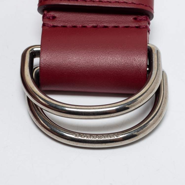 Pre Owned Burberry Wine Red/Ivory Leather Double D Ring Waist Reversible Belt L