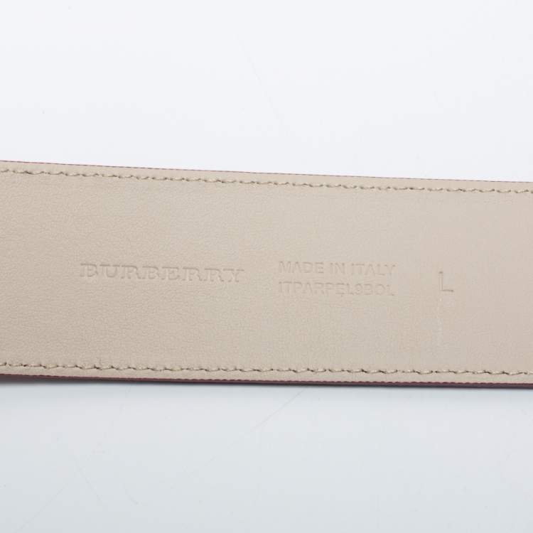 Pre Owned Burberry Wine Red/Ivory Leather Double D Ring Waist Reversible Belt L