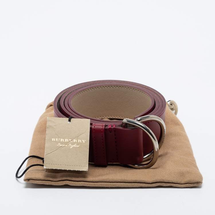 Pre Owned Burberry Wine Red/Ivory Leather Double D Ring Waist Reversible Belt L