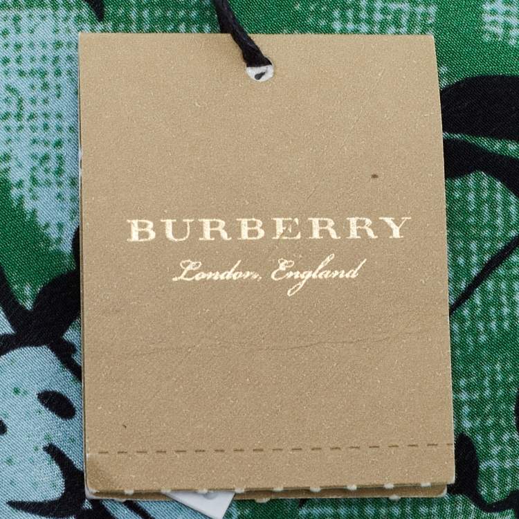 Pre Owned Burberry Mineral Blue Postcard Printed Silk Triangular Scarf/Wrap